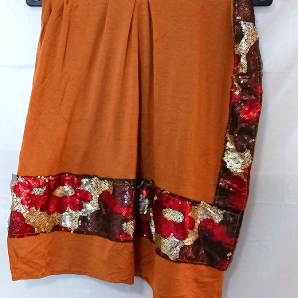 Ossman Long scarf Burnt orange with gold and brown,red. Pre owned